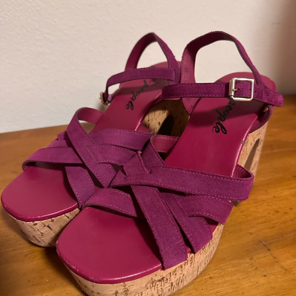 Free People Magenta Wedge Heels